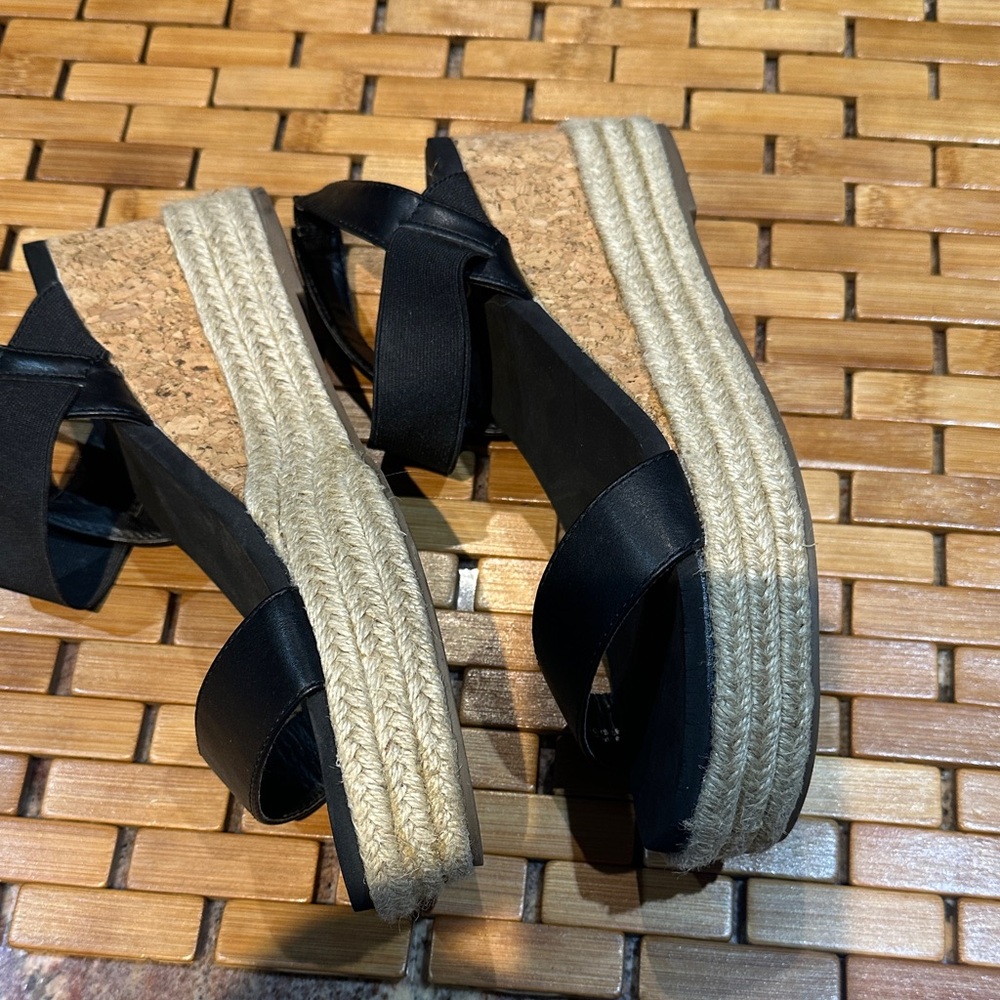 Black Espadrille Wedge Sandals - Women's Comfortable Summer Shoes - Picture 3 of 7